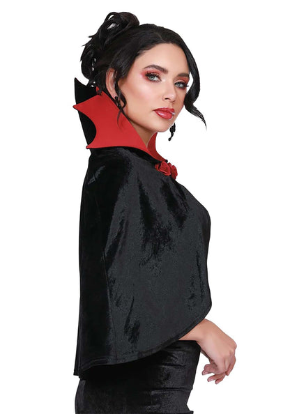 Dreamgirl Womens Mini Vampire Cape, Vamp Cape Halloween Costume Accessory for Adults, Black/Red, Black/Burgundy, One Size