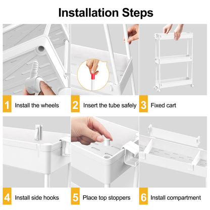 SPACELEAD Slim Storage Cart,3 Tier Bathroom Rolling Utility Cart Storage Organizer Slide Out Cart, Mobile Shelving Unit Organizer Trolley for Office Bathroom Kitchen Laundry Room Narrow Places, White 🍁 All In One Marketplace Canada