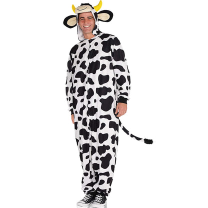AMSCAN Zipster Cow One Piece Pajama Halloween Costume for Adults, Small/Medium, with Attached Hood and Tail