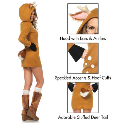 Leg Avenue Women's Hooded Cozy Fawn Halloween Costume, Brown/Khaki, 3X / 4X
