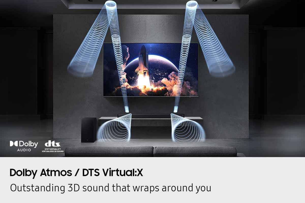 Samsung Sound Bar, Q600F, Dolby Atmos, Wireless, Subwoofer, Surround Sound, 6 Speakers, 3.1.2 Channel, 380 watts, Home Theatre, Dolby DTS, eARC, Bluetooth, AirPlay, Soundbar (HW-Q600F/ZC)