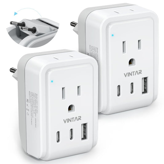 2 Pack European Travel Plug Adapter, VINTAR Foldable International Power Plug with 2 AC Outlets 3 USB Ports(2 USB C), Type C Travel Essentials Charger for Canada to Most of Europe Italy Spain France 🍁 All In One Marketplace Canada