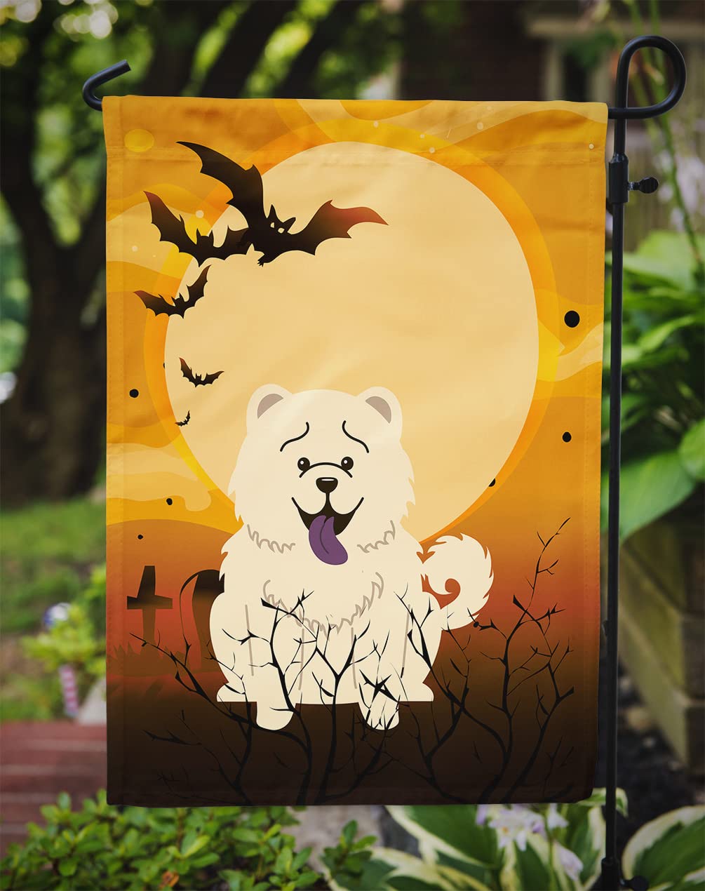 Caroline's Treasures BB4406GF Halloween Chow Chow White Flag Garden Size, Small, Multicolor
