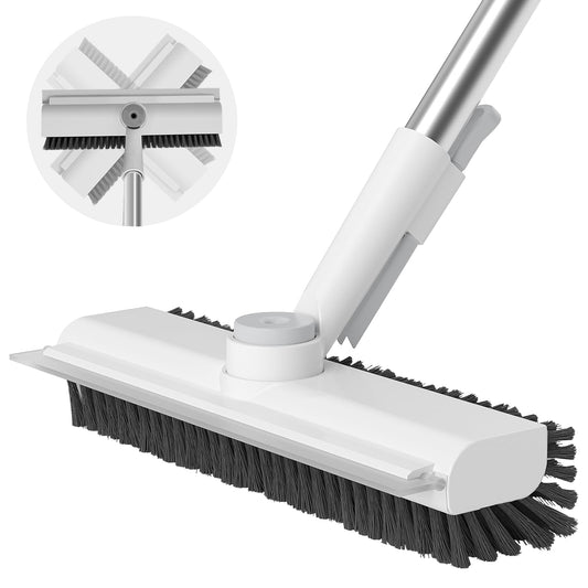Floor Scrub Brush with Long Handle, 3 in 1 Scrape and Heavy-Duty Stiff Bristle Scrubber Brush for Cleaning Shower Bathroom, Patio, Garage, Kitchen, Wall and Deck 🍁 All In One Marketplace Canada