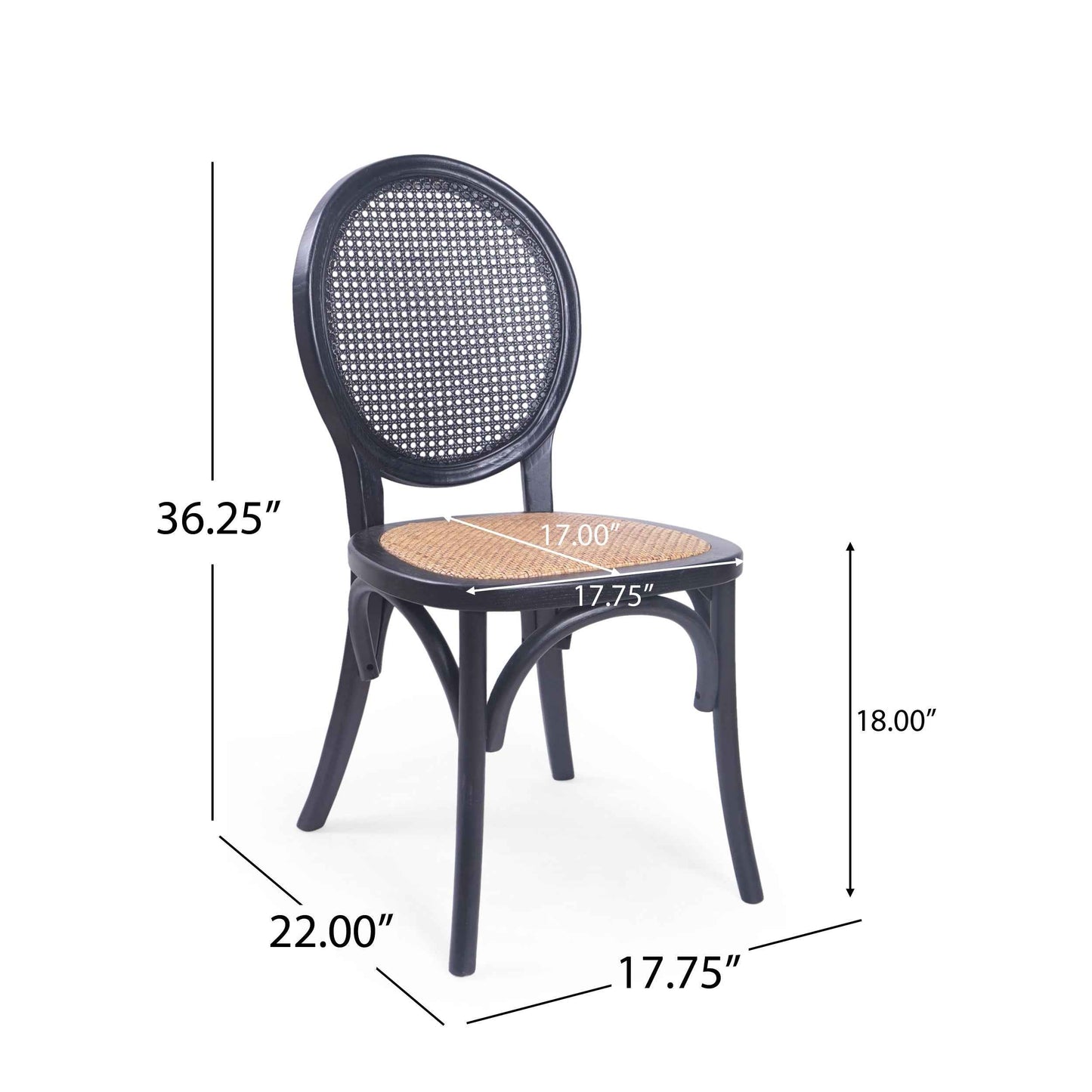 Set of 2 Matte Black Rattan Dining Chairs – Modern Woven Accent Chairs for Kitchen & Dining Room (Deliver to United States Only)