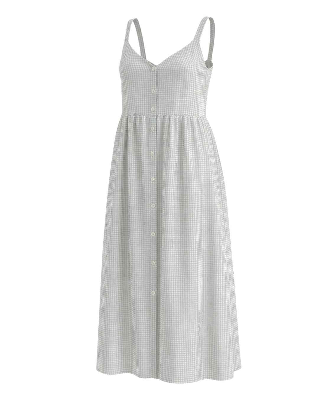 Estelle - Button Down Cotton Dress In Blue Gingham