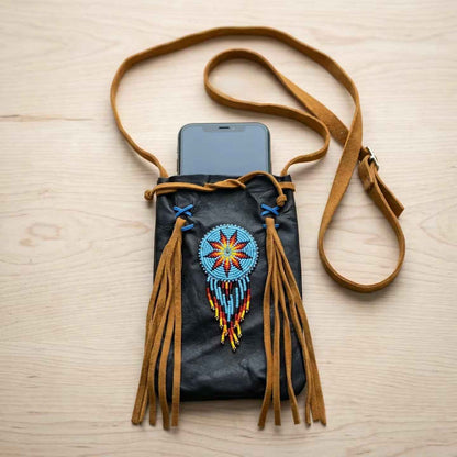 Beaded Suede Phone Pouch ~ Black