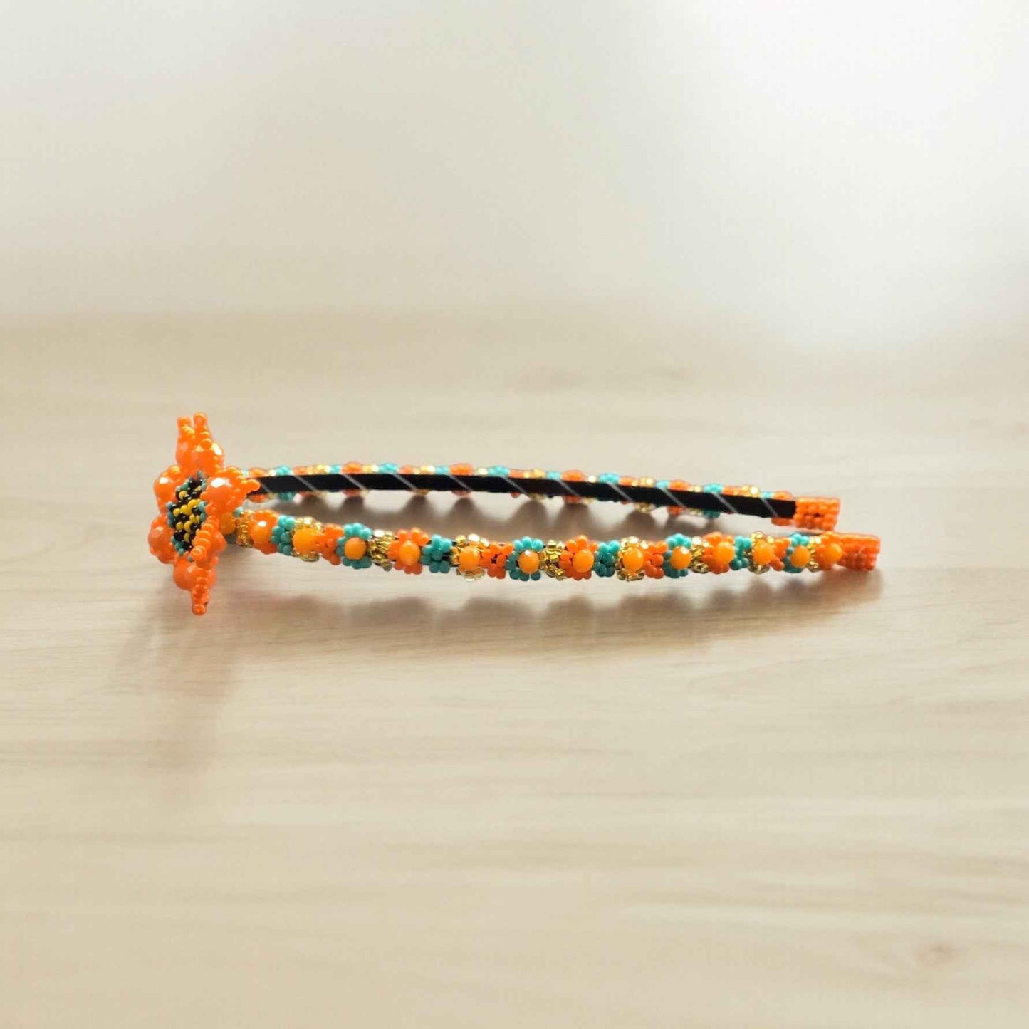 Beaded Headband with Flower Orange