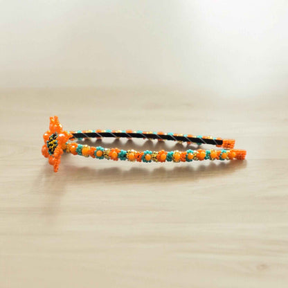 Beaded Headband with Flower Orange