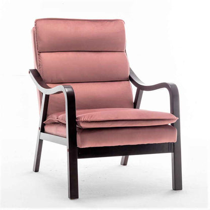 Mid-Century Modern Rose Accent Chair – Velvet Upholstered Reading Chair with Wood Armrests (United States Delivery Only)