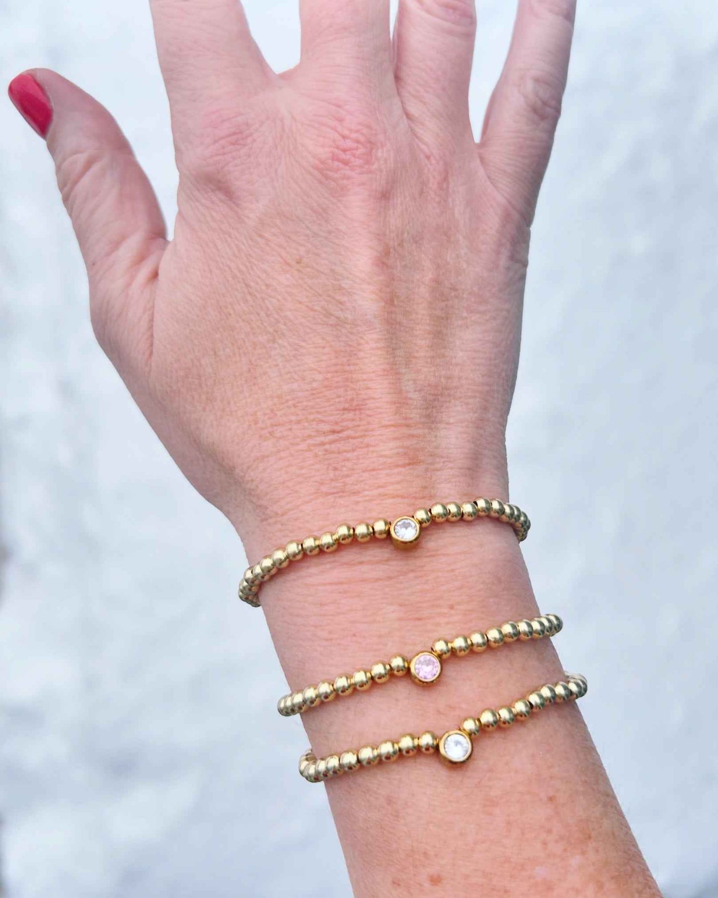 Mini Gold & Sparkle Bracelet (Clear & Light Pink, Blue)