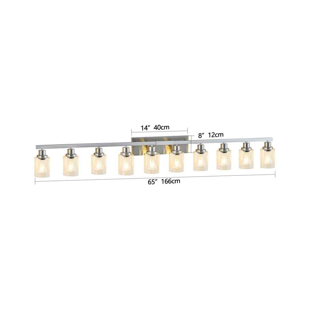 10-Light Brushed Nickel Bathroom Vanity Light Fixture – Clear Glass Wall Sconce Over Mirror with E26 Bulbs