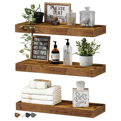 Floating Wall Shelf – Wooden Bamboo Storage Shelf for Living Room, Bedroom & Home Décor