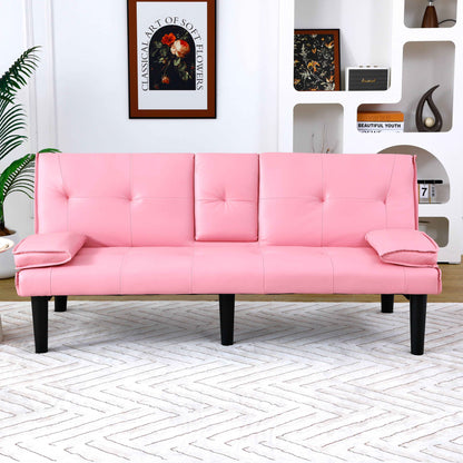 67" Pink PVC Sofa Bed with Foldable Design & Cup Holder, 2-Seater Convertible Sleeper Sofa (United States Delivery Only)