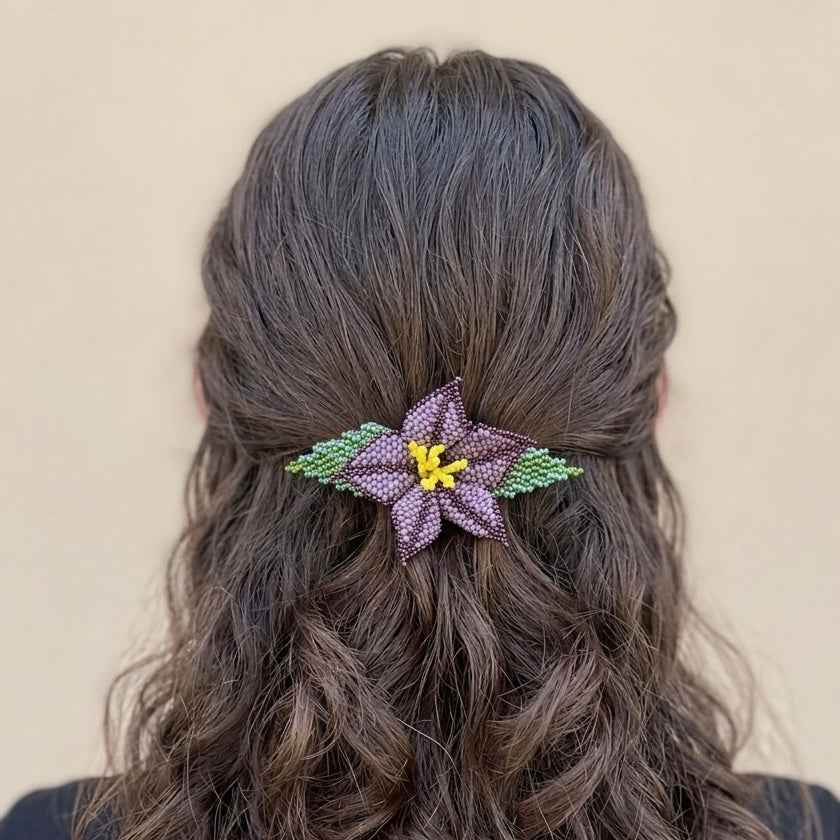Dusty Lavender Ember Bloom Beaded Hair Barrette