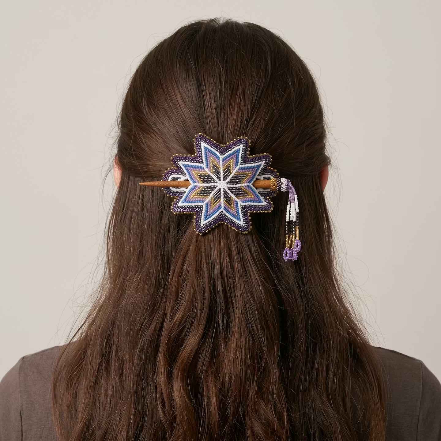 Purple Handmade Beaded Star Barrette