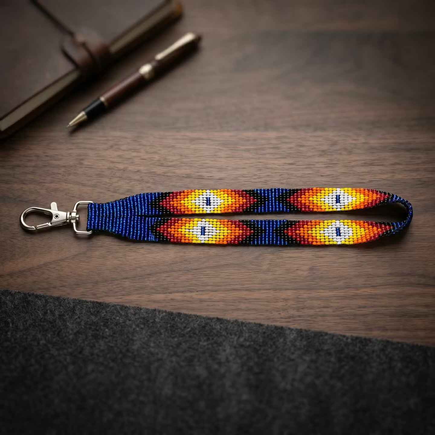 Dark Blue Native American Style Wrist Lanyard