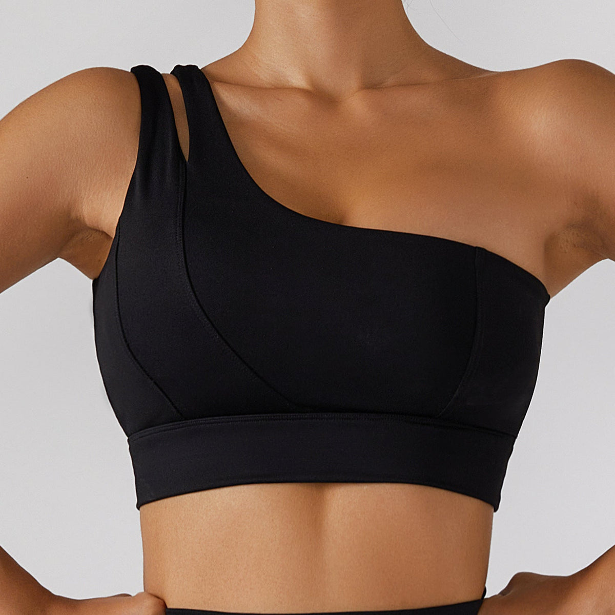 Women’s Ribbed One-Shoulder Yoga Set – Backless Sports Bra & Yoga Pants