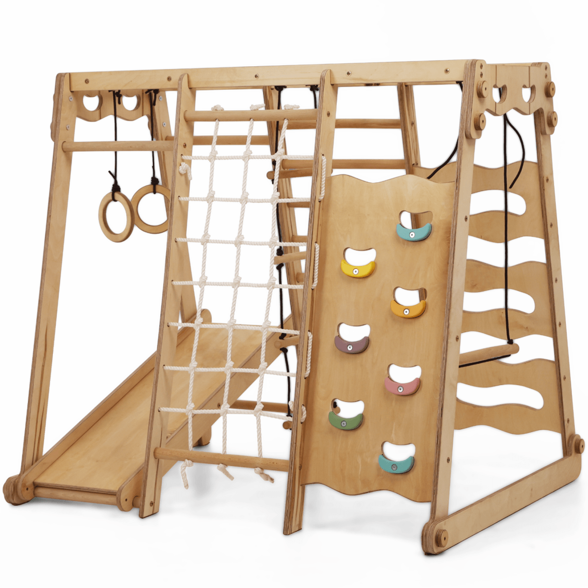 6in1 Indoor Jungle Gym for Toddler: Playground + Swings Set + Slide Board + Rope + Stairs