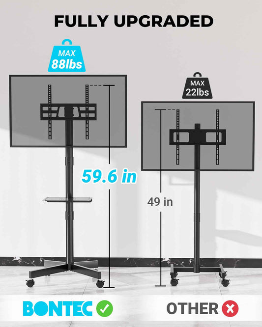 BONTEC Mobile TV Stand with Tilt Function, Rolling TV Cart for 23-60" LED, LCD, OLED TVs, Holds up to 88lbs, Max VESA 400x400mm, Adjustable Media Shelf, TV Stand for Living Room, Bedroom, Office 🍁 All In One Marketplace Canada