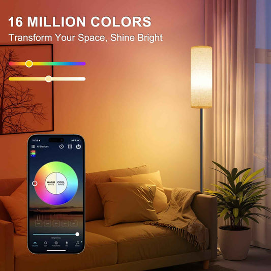 FRIDEKO HOME Floor Lamps for Living Room, Dimmable 3 Colors Temperature Floor Lamp with Remote, Tall Standing Lamps for Living Room Bedroom Office Corner, Foot Switch, Beige Shade, 9W RGB LED Bulb 🍁 All In One Marketplace Canada