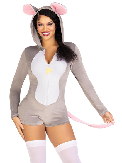Leg Avenue Women’s Comfy Mouse Romper Halloween Costume, GREY, MEDIUM