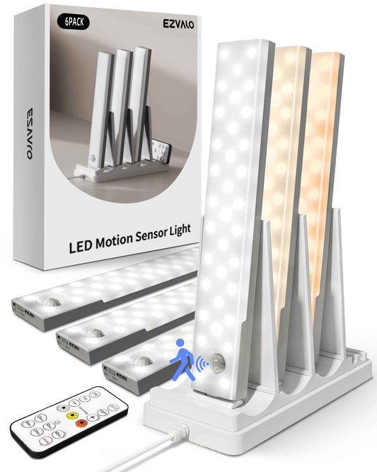 EZVALO 6-Pack Under Cabinet Lighting with Charging Station, Rechargeable Motion Sensor Lights, 3 Color Temps, Dimmable 62 LED Wireless Motion Activated Cabinet Lights with Remote for Kitchen,Pantry 🍁 All In One Marketplace Canada