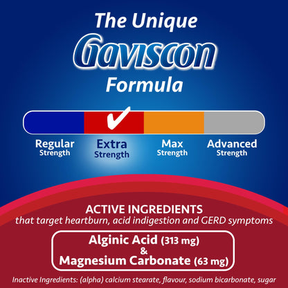 Gaviscon Extra Strength Tablets - 120 Count - Chewable Foaming Antacid Tablets for Day and Night Heartburn Relief, Acid Reflux and GERD Relief, Fruit Blend - Free of Aluminum, Lactose and Gluten 🍁 All In One Marketplace Canada