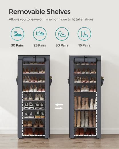 SONGMICS 10-Tier Shoe Rack, Shoe Storage Organizer Cabinet with Dustproof Cover, Free-Standing, for Closet, Entryway, Hold 27-35 Pairs, for Sneakers, High Heels, Gray URXJ10G01 🍁 All In One Marketplace Canada