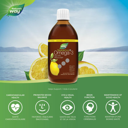 Nature's Way NutraSea HP Omega 3 High EPA Fish Oil Liquid Supplement for Adults and Kids Ages 1+ – Zesty Lemon Flavour – Heart & Brain Support – 1500mg EPA, 500 mL Value Size 🍁 All In One Marketplace Canada