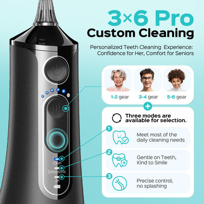 COSLUS C51 Portable Water Teeth Flosser: 3 Modes & 6 Pressure Settings for Whole Family Various Cleaning Need, Jet Mode for Beginner-Friendly, Compact for Travel, 300ml Tank, IPX7 Waterproof, Black 🍁 All In One Marketplace Canada