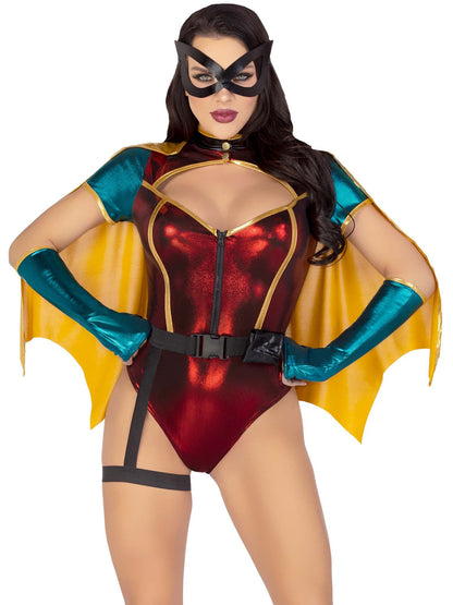 Leg Avenue Women’s 5 PC Sultry Sidekick Halloween Costume with Cape and Gloves, SMALL