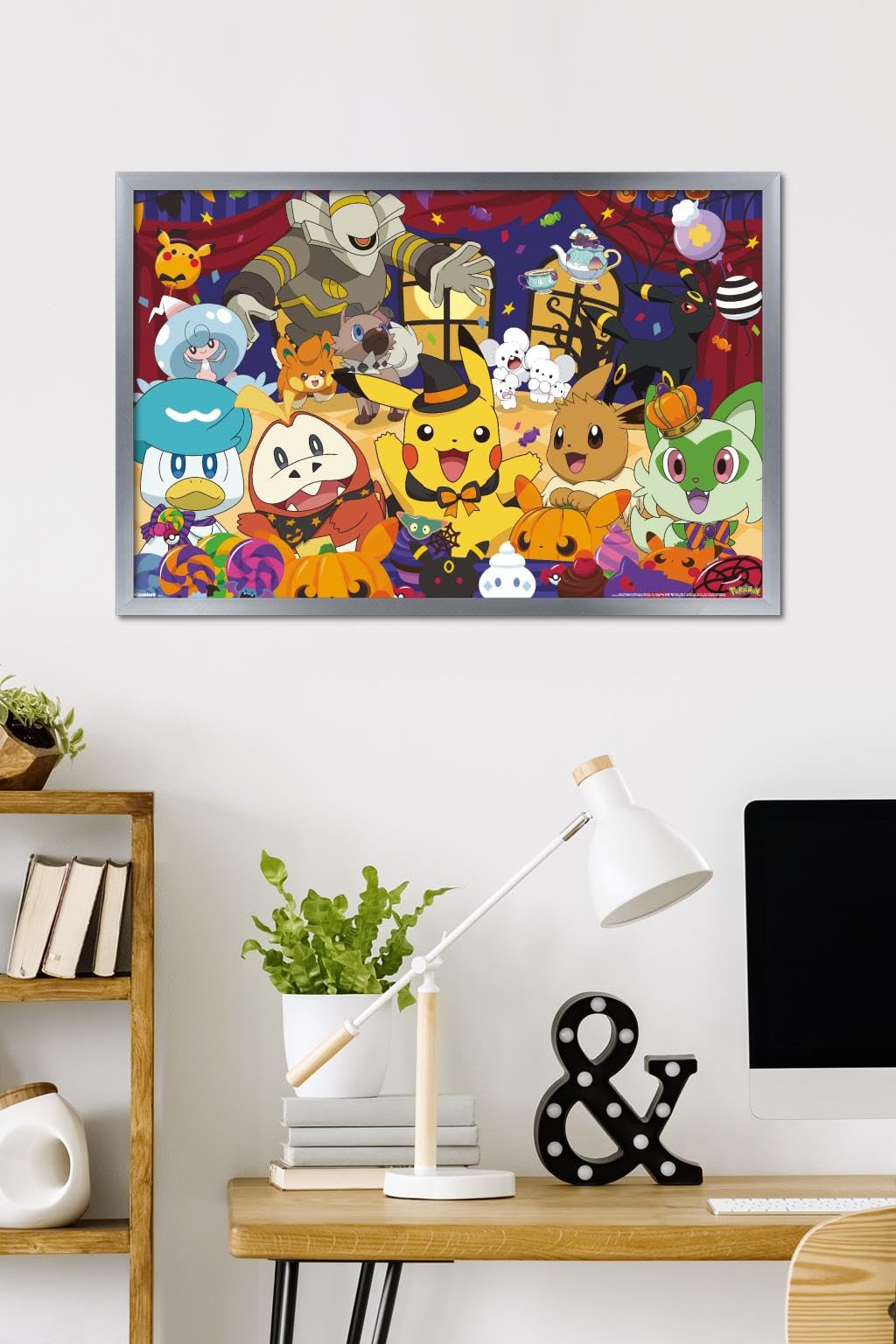 Pokémon: Halloween Party- Group Wall Poster, 34L" x 22.4W", Silver Framed Version