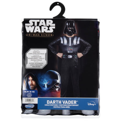 Star Wars Darth Vader Official Youth Halloween Costume - Printed Jumpsuit with Cape and Plastic Mask (M) Black