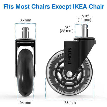 Office Chair Caster Wheels Replacement Rubber Chair Casters (Set of 5), 3 Inch Heavy-Duty Office Chair casters for Hardwood Floors Carpet and Tile Floors Universal fit 🍁 All In One Marketplace Canada