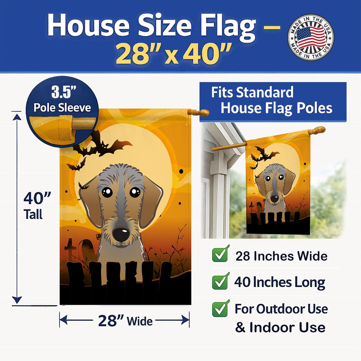 Caroline's Treasures BB1791CHF Halloween Wirehaired Dachshund Canvas House Size Flag, Multicolor, Large