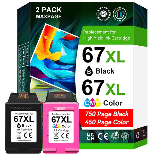 67XL Ink Cartridges Compatible for HP 67 Ink Cartridges Combo Pack Black Color Fit for Deskjet 2855e 4255e 2700 2755e 2734e 2842e 4255e 2723e 4155e 2742e 4100 Envy 6455e 6055e 6000 Printer 🍁 All In One Marketplace Canada