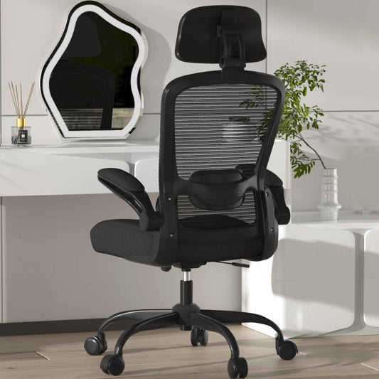 Mimoglad Office Chair, Comfy Desk Chair - High Back Ergonomic Computer Chair with Adjustable Lumbar Support & Headrest, Flip-up Armrests for Guitar Playing (Black(Black Frame)) 🍁 All In One Marketplace Canada