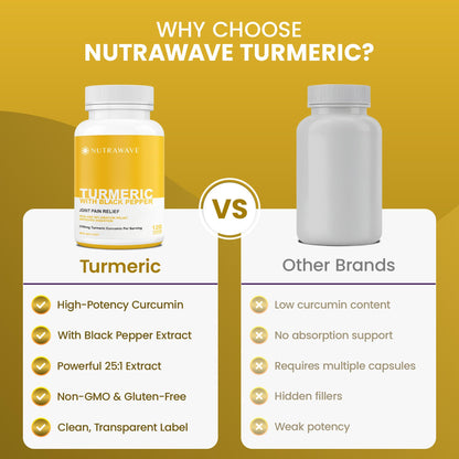 Nutrawave HIGH POTENCY TURMERIC CURCUMIN + BLACK PEPPER EXTRACT – Powerful 3700mg per Serving (2 capsules), Source of Anti-Inflammatory and Antioxidants. Joint Pain Relief, Improved Liver Function. Non-GMO, Vegan, Gluten Free. Zero Additives, Easy to Swal