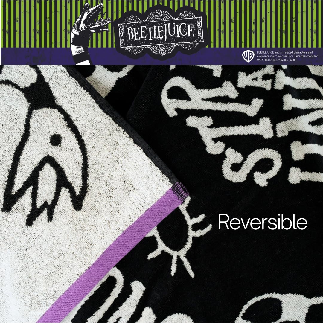 Franco Luxe Beetlejuice Halloween Goth Super Soft Plush Oversized Cotton Jacquard Bath/Pool/Beach Towel, 64 in x 34 in, (Officially Licensed Product)