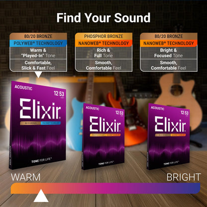 Elixir 80/20 Bronze Acoustic Guitar Strings with Polyweb Coating - Light-Medium 12-56 🍁 All In One Marketplace Canada