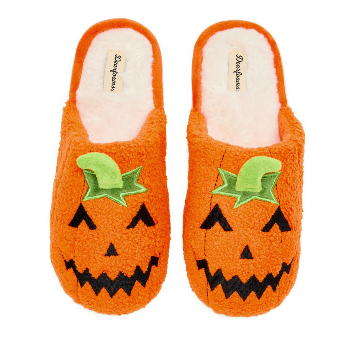 Dearfoams Unisex-Adult Spooky Fuzzy Halloween Pumpkin Jack O Lantern Slipper, Jack O Lantern, 15-16 Women/13-14 Men