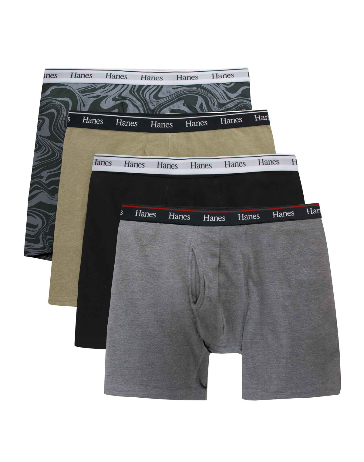 Hanes Originals Men's Boxer Briefs, Stretch Cotton Moisture-Wicking Underwear, Modern Fit Low Rise, Pack of 4, Grey/Black assortement, Size Large 🍁 All In One Marketplace Canada