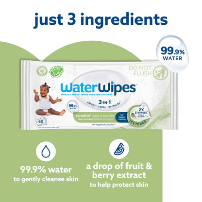 WaterWipes Sensitive+ Baby & Toddler Wipes, 3-In-1 Cleans, Cares, Protects, 99.9% Water, Textured Clean, Unscented & Hypoallergenic, 720 Count (12 Packs) 🍁 All In One Marketplace Canada