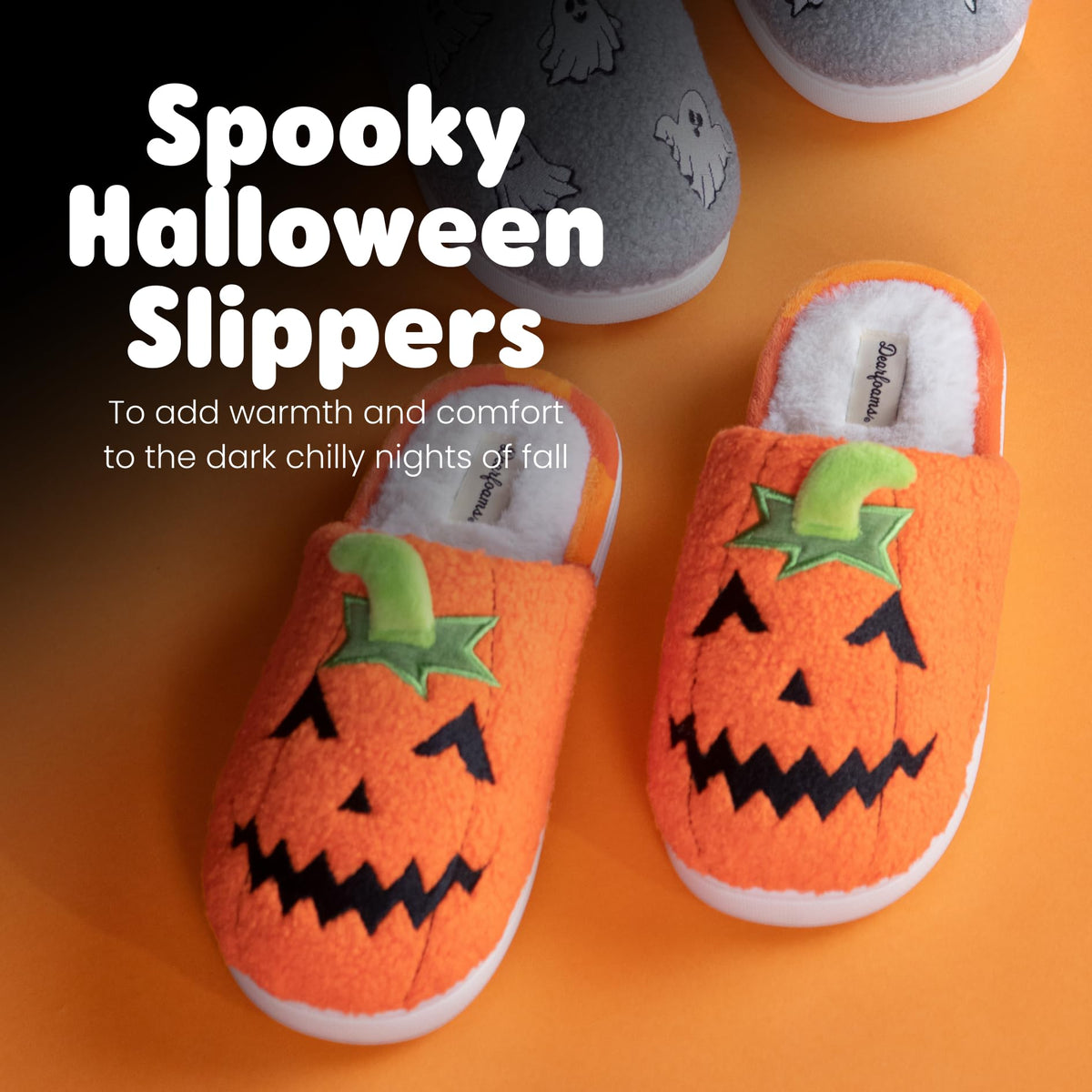 Dearfoams Unisex-Adult Spooky Fuzzy Halloween Pumpkin Jack O Lantern Slipper, Jack O Lantern, 13-14 Women/11-12 Men