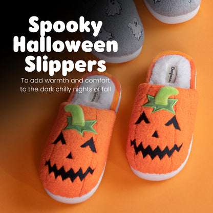 Dearfoams Unisex-Adult Spooky Fuzzy Halloween Pumpkin Jack O Lantern Slipper, Jack O Lantern, 11-12 Women/9-10 Men