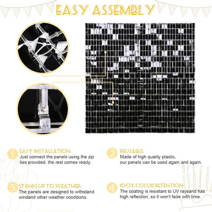 Black Sequin Backdrop Panels 3ftx6ft Glitter Shimmer Wall Background Graduation Party Backdrop for Birthday Anniversary Halloween Engagement Glitter Decor