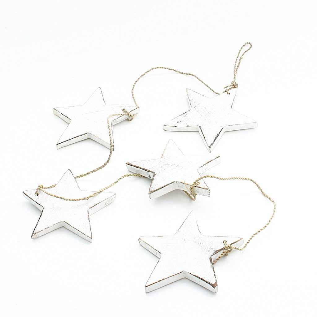 Hanging String Of 5 Wooden Stars