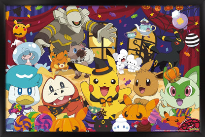 Pokémon: Halloween Party- Group Wall Poster, 22.4L" x 14.7W", Black Framed Version