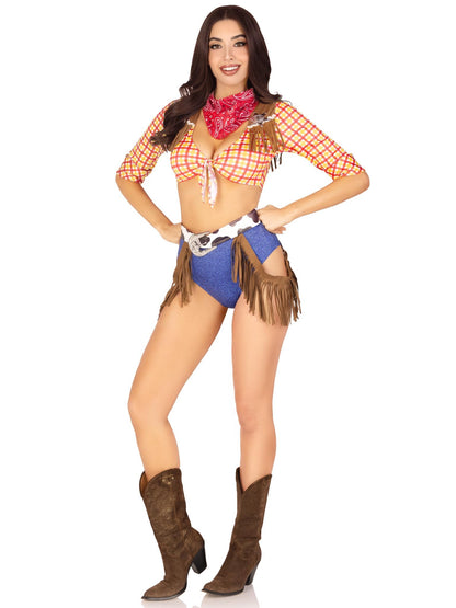 Leg Avenue Women’s 5 PC Playful Cowboy Halloween Costume with Red Bandana, XS